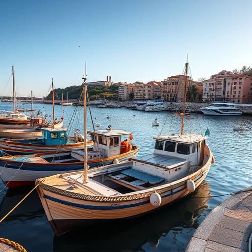 Barcas de pescadores tradicionales en un peque&ntilde;o puerto de las Islas Baleares.