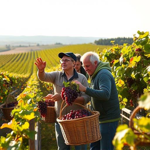 Grupo participando en una vendimia manual en una bodega de La Rioja