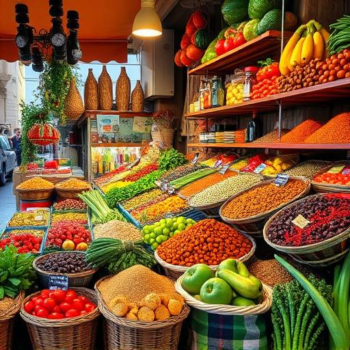 Mercado local con frutas frescas, verduras y especias coloridas en Valencia