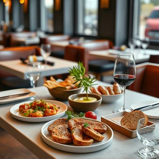 Una mesa de restaurante elegante adornada con una variedad de tapas espa&ntilde;olas, vino y pan.