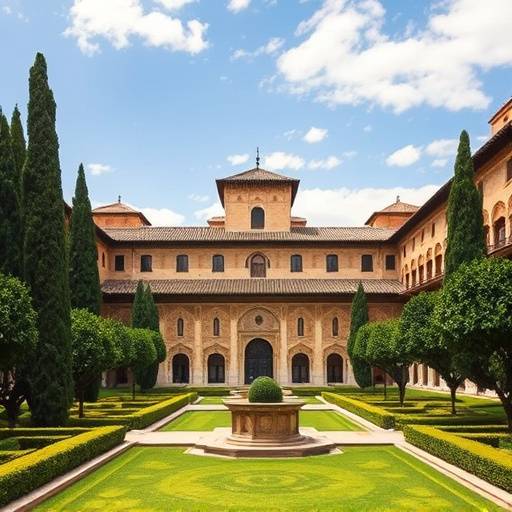Vista de la Alhambra en Granada, un palacio nazar&iacute; con jardines